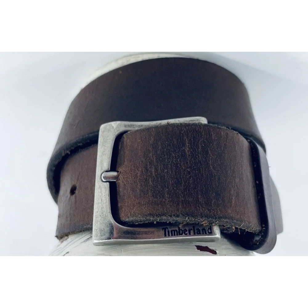 Timberland Men's Size 32 Dark Brown Genuine Leather‎ Casual Belt Made in USA